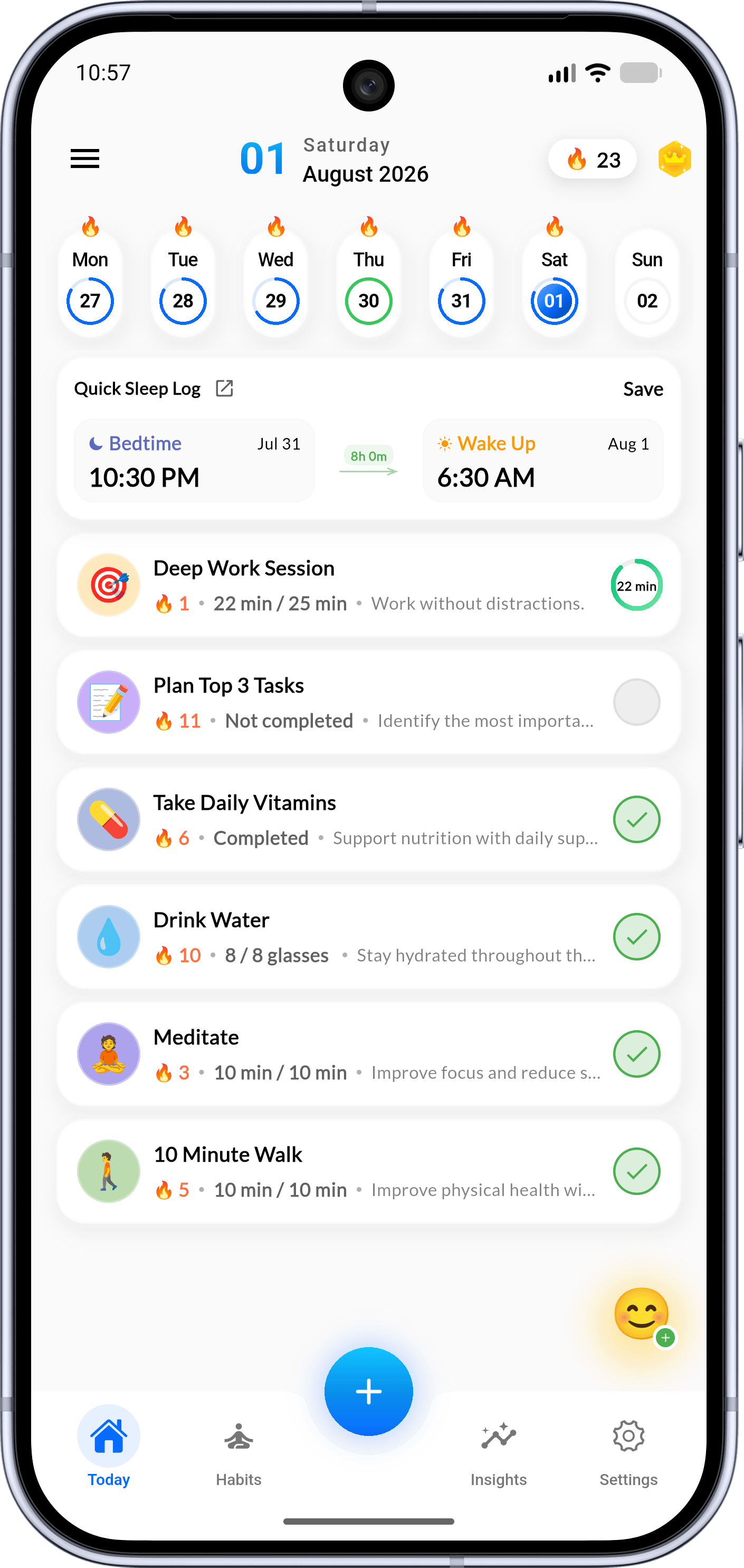 Track Habits, Mood & Sleep step illustration showing Habigrow app interface